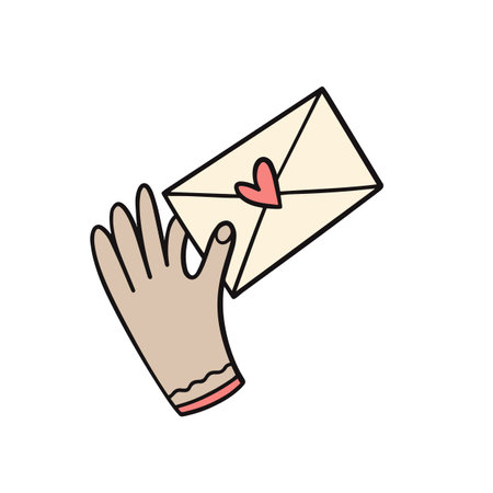 Hand drawn outline colorful hand with envelope vector art.のイラスト素材