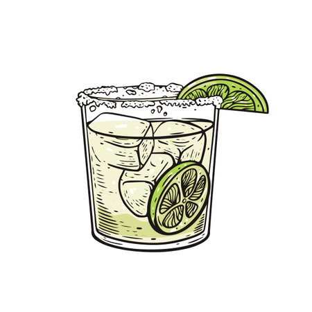 Cocktail with lime hand drawn colorful cartoon style.のイラスト素材