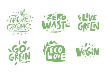 Organic, eco, natural phrases lettering set.のイラスト素材