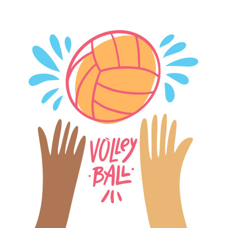 Volleyball colorful doodle vector illustration.のイラスト素材