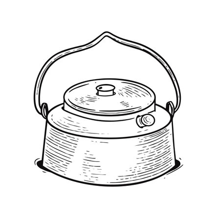 Camping pot hand drawn engraving sketch styleのイラスト素材