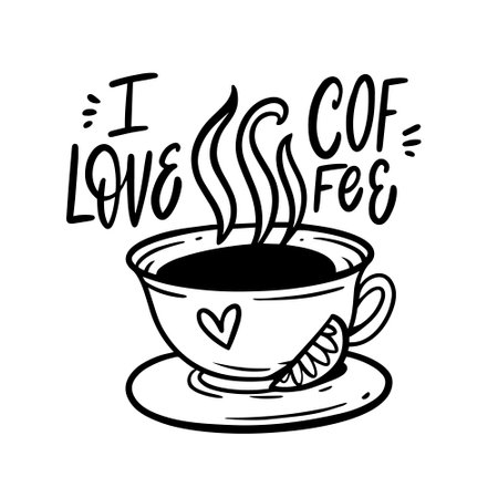 I love coffee text and coffee cup blackのイラスト素材