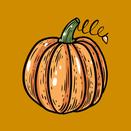 Hand drawn colorful pumpkin sign. Line art sketch.のイラスト素材