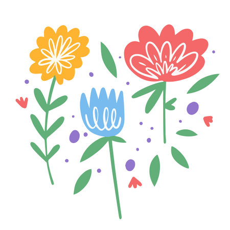 Colorful flowers flat design vector art illustration.のイラスト素材