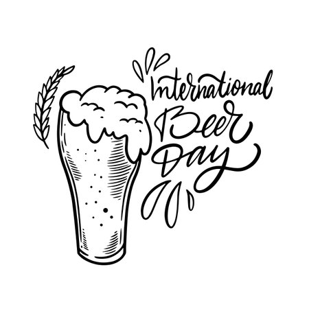 International beer day lettering phrase and beer mugのイラスト素材