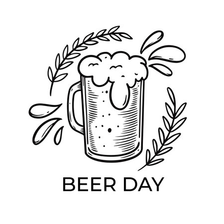 Beer day black color glass and lettering text vector illustrationのイラスト素材