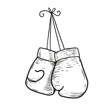 Boxing gloves hand drawn line art style engraving vector illustrationのイラスト素材