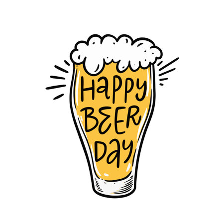 Happy Beer day lettering phrase and beer glass vector art illustrationのイラスト素材
