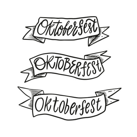 Oktoberfest holiday calligraphy lettering text word on ribbon setのイラスト素材
