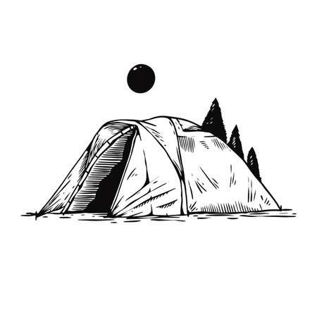Drawing camping tent sketch styleのイラスト素材