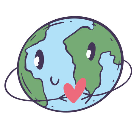 Kawaii planet earth in cartoon style.のイラスト素材