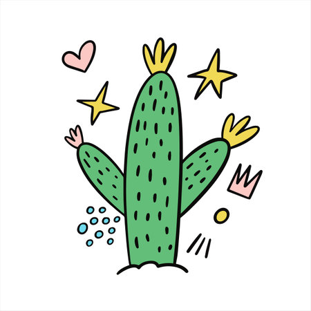 Green cactus in cartoon style. Mexican plant flat design vector illustration.のイラスト素材