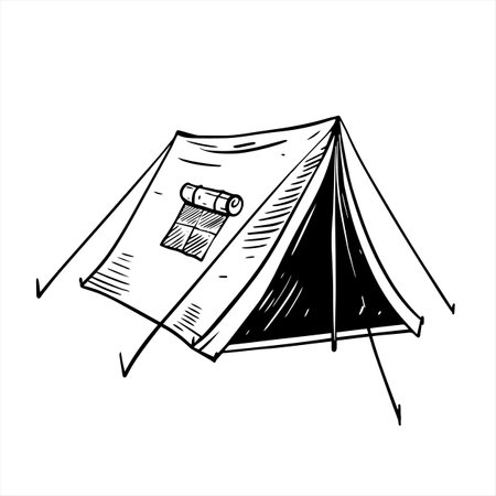 Tourist tent flat design black sketch art.のイラスト素材
