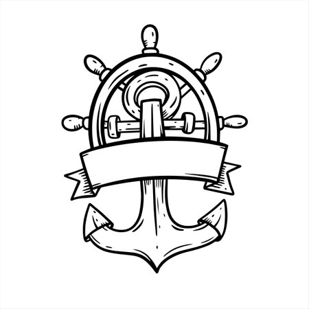 Anchor sea object element. Doodle sketch art.のイラスト素材