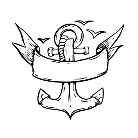 Anchor old fashioned sketch art flat design.のイラスト素材