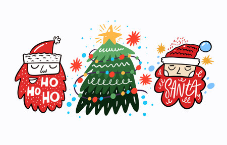 Merry Christmas lettering and illustration set.のイラスト素材