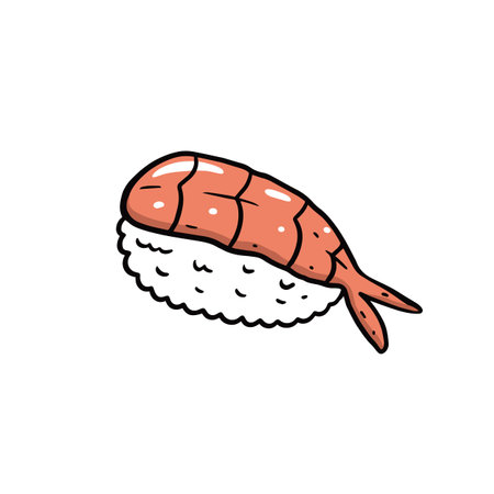 Shrimp sushi asian food vector illustration. Cartoon sketch style.のイラスト素材