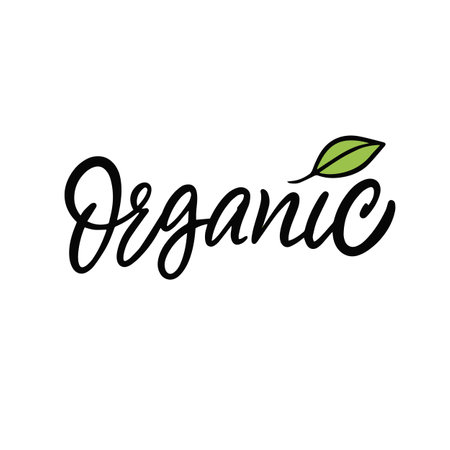 Organic black color lettering word and green color leaf vector art.のイラスト素材