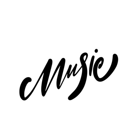 Music word calligraphy text. Hand drawn black color sign lettering.のイラスト素材