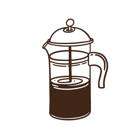 This classic French Press Coffee Maker exudes charm and sophistication, ideal for coffee loversのイラスト素材