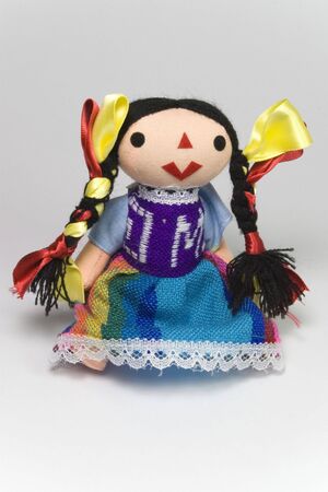 colorful black hair otomi doll from queretaro mexicoの写真素材