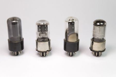 four type of vintage radio bulbs on white backgroundの写真素材