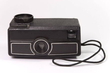 old vintage black camera on white backgroundの写真素材