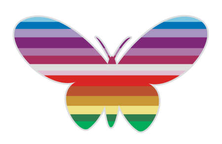 colorful striped butterfly on white background, open wingsの写真素材