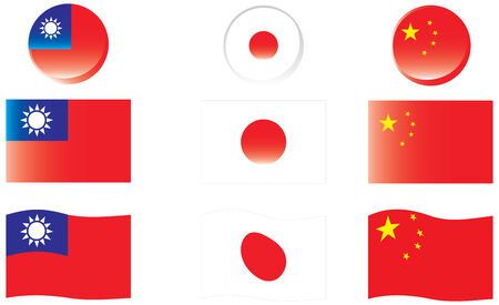 asian flags from taiwan, japan, and chinaのイラスト素材