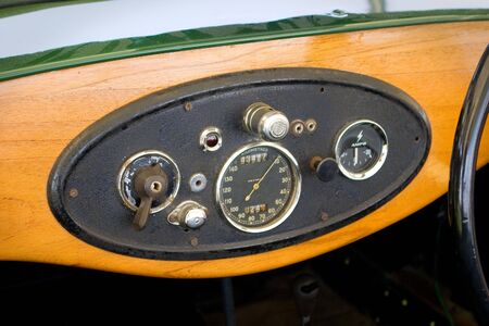 vintage front dashboad of mini england carの写真素材