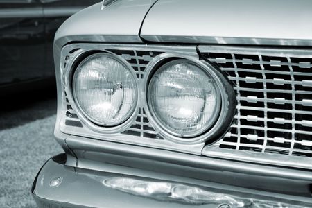 two headlight of vintage american car in blck and white color の写真素材