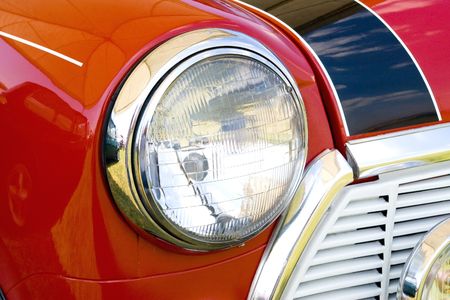 headlight in red england mini vintage car のeditorial素材