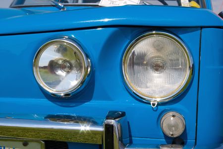 two headlight in blue european vintage car