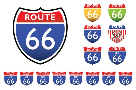 road signs with 66 route, all the 8 statesのイラスト素材