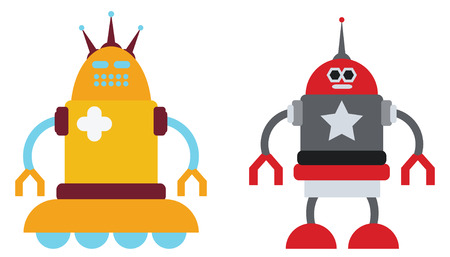 vintage couple of robots in vector modeのイラスト素材