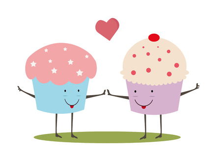 love card of two cupcakesのイラスト素材