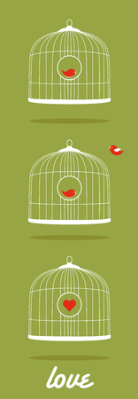 love card of two birds in green colorのイラスト素材