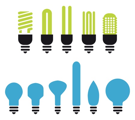 set of green an no saving bulbs silhouettesのイラスト素材