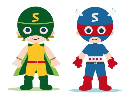 female and male superheroes kids characterのイラスト素材