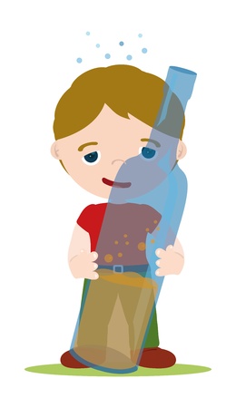 alcoholism men holding a bottle of wineのイラスト素材