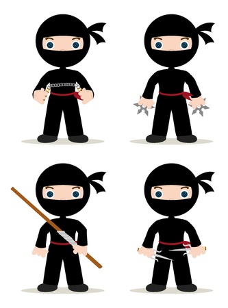 set of 4 ninjas with weaponsのイラスト素材