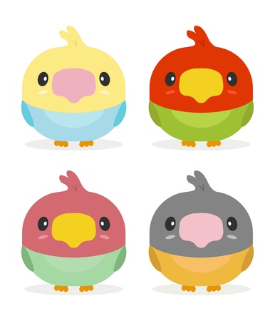 cute set of kawaii birdsのイラスト素材