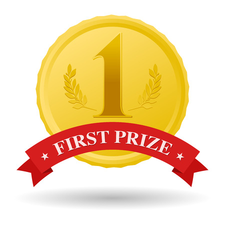 first prize gold medal and red bannerのイラスト素材