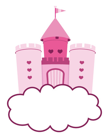 cute pink castle in cloudsのイラスト素材