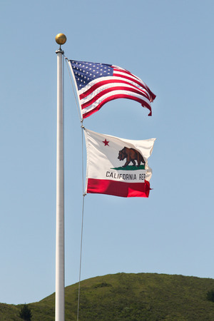 USA and California flag wavingの写真素材