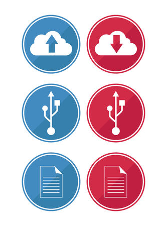 data and cloud icons in red and blueのイラスト素材