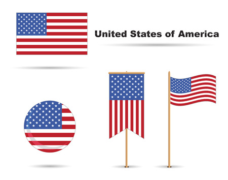 set of usa flags, stars and stripesのイラスト素材