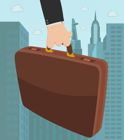 Briefcase in a hand, with city backgroundのイラスト素材