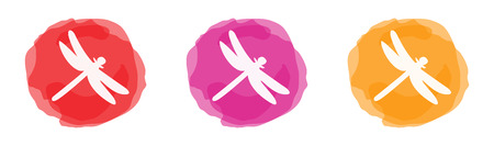 set of color dragonflies in watercolor dropのイラスト素材