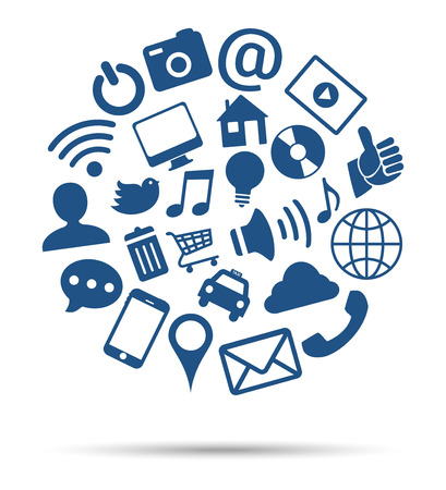 social media icons in a circle bubbleのイラスト素材